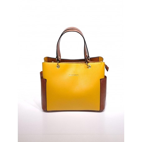 Jacques Esterel - Sac a main poche sur les cotés motif croco - jaune et gold